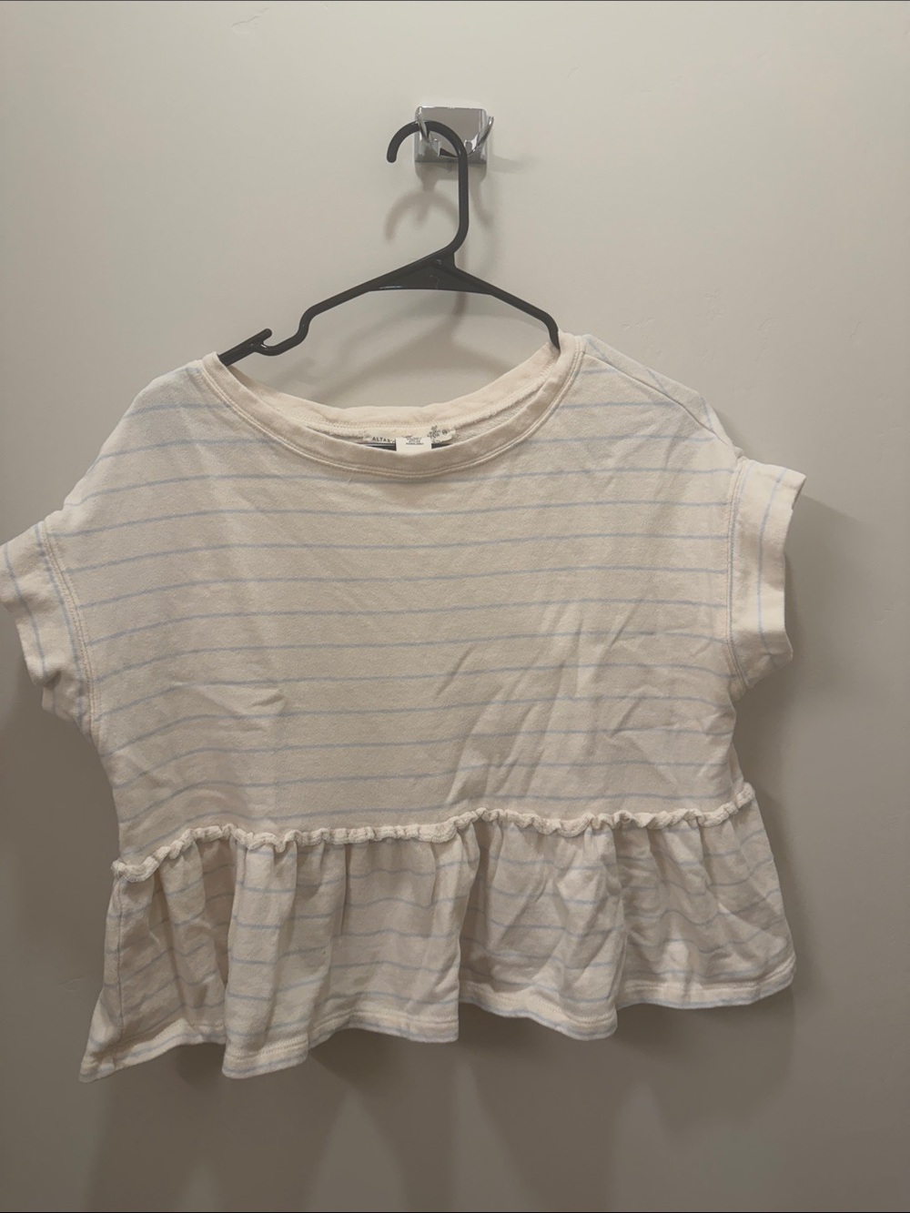 Altar'd State Cream Tee with Light Blue Stripes and Peplum